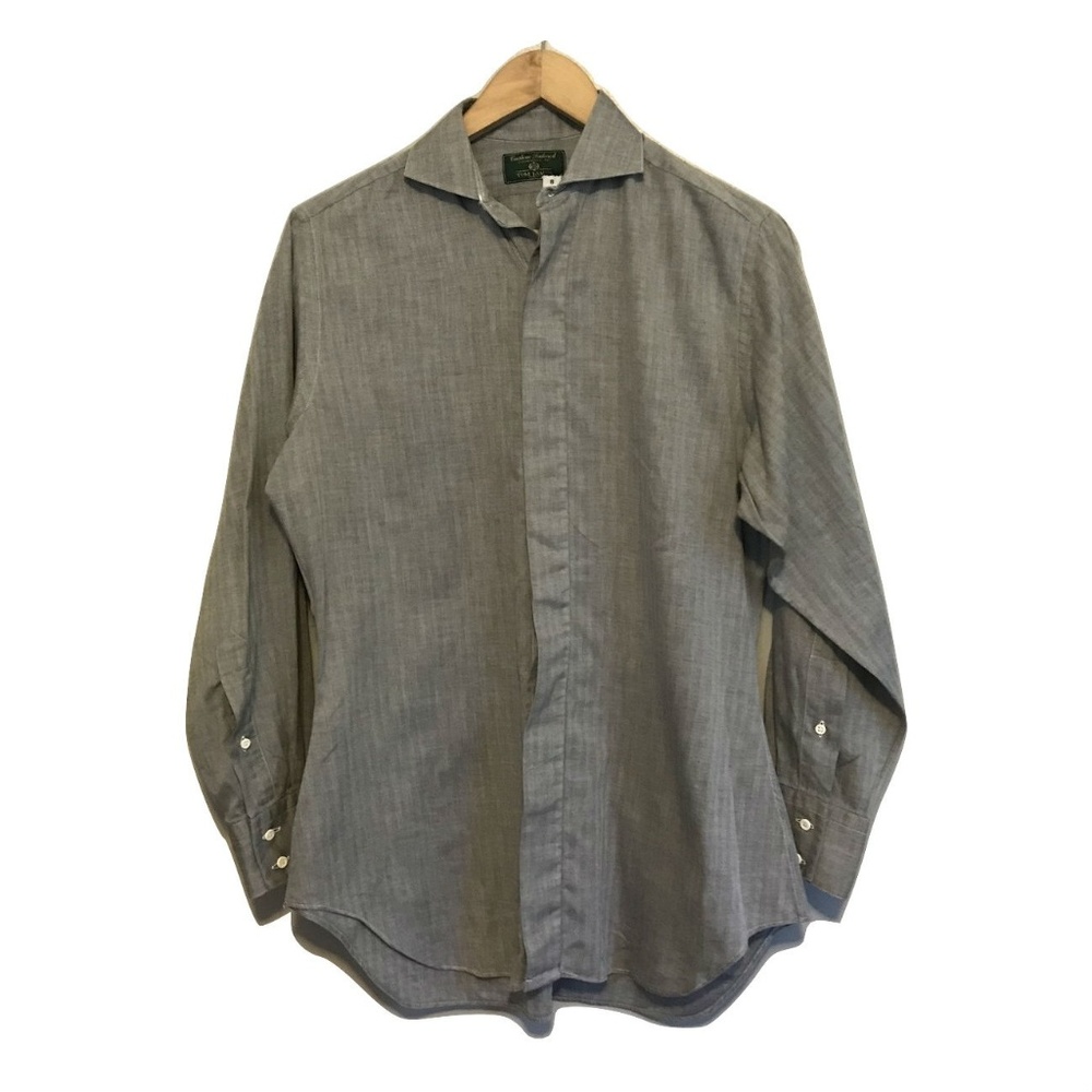 Tom James Gray Herringbone Button Down Shirt